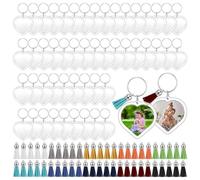 Giwnhvx 50 Ensembles de Porte-Clés avec Cadre Photo en Acrylique Transparent et Vierge avec Pompons