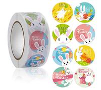 Giwnhvx 500 Pcs/Rouleau Pâques Lapin Autocollant Scellant Mignon Étiquettes Cuisson Gâteau Fête de Pâques pour Enfants Sac Cadeau Décor Tag,B