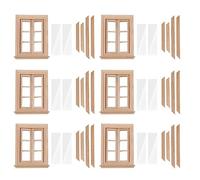 Giwnhvx 6 x 1:12 miniature double fenêtre cadre en bois 6 panneaux et plaque de verre maison de poupée bricolage double fenêtre accessoires