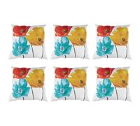 Giwnhvx 6 x Flax Coussin Carré Couvre-lit Coussin Charmant Tricolore Rouge Jaune Bleu Fleurs de Pavot Cadeau Anniversaire Jour Présent 45 x 45 cm