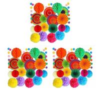 Giwnhvx 60 Pièces Coloré FêTe Fiesta Décorations Fans de Papier Balles en Nid d'abeille en Papier Boule de Fleurs Fixé pour Le Mariage Anniversaire ÉVéNements Festival Fournitures