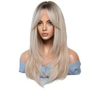 Giwnhvx 64 cm Perruque de Simulation Européenne et Américaine Femme Cheveux Longs Centre Séparé Tête Complète Ensemble Cheveux Longs Femme Ensemble Tête Perruque Facile à Installer, B