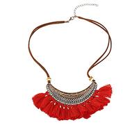Giwnhvx Alliage + Lune Collier Pendentif de Mode Bohême Glands Chandail Chaîne Collier Femmes Accessoires, Rouge + Bronze
