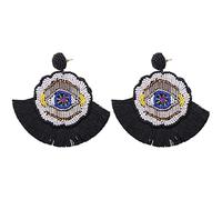 Giwnhvx Bohemian le Earrings Beaded - Boucles D'Oreilles Pendantes œIl Surdimensionné Coloré à Main avec Boho Statement Fan Tassel pour Femmes Noires
