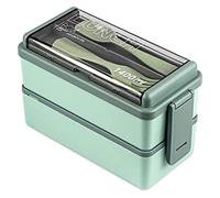 Giwnhvx Boîte à bento améliorée pour adulte, boîte à déjeuner empilable à 2 couches avec couvercle anti-poussière pour vaisselle, conteneurs à salade bento de 1,4 l, vert