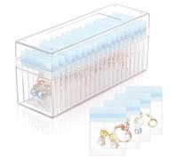 Giwnhvx Boîte à bijoux en acrylique transparent pour bijoux avec 20 sacs portables avec fermeture éclair anti-oxydante, pour bijoux de voyage bleu