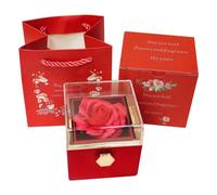 Giwnhvx Boîte à bijoux en velours avec rose - Rotation à 360° - Pour la Saint-Valentin, la fête des mères - Cadeau romantique - Rouge