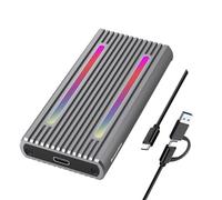 Giwnhvx Boîtier SSD USB C double protocole M2 NVMe 10 Gbit/s PCIe SSD Box M.2 NVMe NGFF 5 Gbps SSD avec lumière LED RVB, facile à utiliser, fabrication soignée
