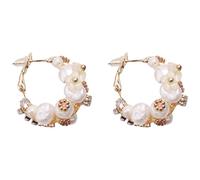 Giwnhvx Boucles d'oreilles créoles faites à la main avec perles d'eau douce pour femme