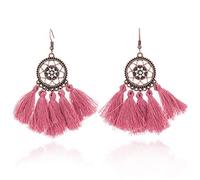 Giwnhvx Boucles d'oreilles pendantes rondes style bohème vintage ethnique à franges pour femme anniversaire de mariage Rose + bronze