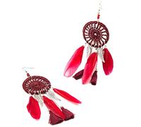 Giwnhvx Boucles d'oreilles pendentifs retro a glands de crochet d'attrapeur de reves de plume pour femmes