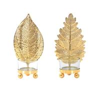 Giwnhvx Bougeoirs en Verre Feuille de Vigne Pothos, Tasse à Bougie, Assiette à Bougie Décorative en Fer, Support pour Bougies en Cire, Fête Facile à Utiliser