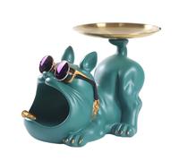 Giwnhvx Bouledogue cool en résine avec plateau pour ranger des clés, des bijoux, une chambre, une décoration d'intérieur, vert, 16 x 20 x 16 cm