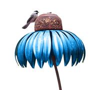 Giwnhvx Bouteille d'alimentation Bleue avec Support, Mangeoire à Oiseaux en Forme de Fleur pour Jardin Extérieur