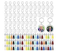 Giwnhvx Cadre photo en acrylique avec pendentifs avec pompons avec insert pour photo, avec cadre transparent vide pour le bricolage rond