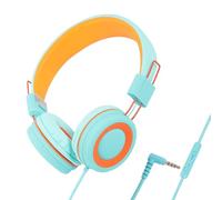 Giwnhvx Casque filaire coloré pour enfants, ordinateur portable, tablette, téléphone pour apprendre en ligne, casque facile à utiliser, orange + vert