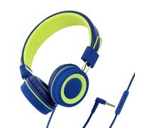 Giwnhvx Casque filaire coloré pour enfants, ordinateur portable, tablette, téléphone pour apprendre en ligne, casque facile à utiliser, bleu + vert