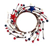 Giwnhvx Cercle de bougie pour la fête nationale, couronne de jour de l'indépendance, rouge, bleu, bougeoir à baies, cercle