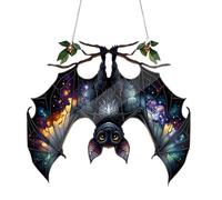 Giwnhvx Chauve-souris Halloween en Verre Coloré Fenêtre Suspendue Acrylique Wall Art Décoration Fantômes Festival Coloré,A