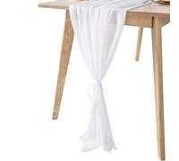 Giwnhvx Chemin de Table en Mousseline de soie 27 x 118 Pouces Décorations de Table pour Fête de Mariage Romantique Décorations de Douche Blanc