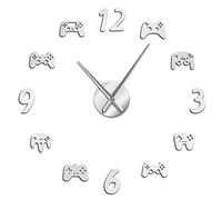 Giwnhvx ContrôLeurs de Jeux VidéO DIY Grande Murale Montre DéCor Moderne Design sans Couture Horloge Murale GéAnte GarçOns E-Sports Horloge Murale Argent