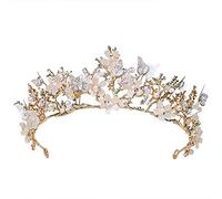 Giwnhvx Couronne de Papillon Fleur Boule de Mariage Headpiece Perle Accessoires de Cheveux de MariéE Sangle de Cheveux