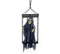 Giwnhvx Décoration Extérieure d'halloween Squelette Fantôme Ornement Animé avec des Yeux Éclairés Rire Effrayant Halloween à Suspendre et Facile à Utiliser