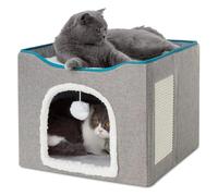Giwnhvx Grand lit pour chat avec balle suspendue et tapis griffoir double couche pliable pour chats d'intérieur dormant toutes saisons, B