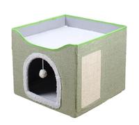 Giwnhvx Grand lit pour chat avec balle suspendue et tapis griffoir double couche pliable pour chats d'intérieur dormant toutes saisons, A