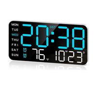 Giwnhvx Grande Horloge Murale Numérique de 8,4 Pouces, Réveil à LED avec Gros Chiffres, Date, Température, Heure D'Été, pour Chambre, Cadeau, Bleu