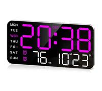 Giwnhvx Grande Horloge Murale Numérique de 8,4 Pouces, Réveil à LED avec Gros Chiffres, Date, Température, Heure D'Été, pour Chambre, Chambre à Coucher, Cadeau, Violet