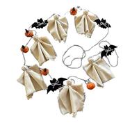Giwnhvx Guirlande de fantômes d'Halloween mignons en coton avec fantômes et chauve-souris citrouille bannière faite à la main décoration murale rustique pour cadre, porte et fenêtre