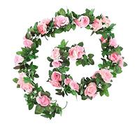 Giwnhvx Guirlande de roses artificielles - Lot de 2 15 pieds rose imitation vis rose fleurs suspendues plantes fausses fleurs pour mariage maison rose