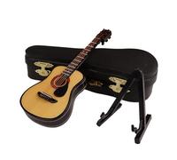 Giwnhvx Guitare miniature en bois D avec support et étui - Mini instrument de musique miniature - Maison de poupée - Décoration d'intérieur - Facile à utiliser