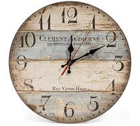 Giwnhvx Horloge murale ronde en bois vintage silencieuse de 12 pouces chiffres horloge murale ronde en bois style vintage