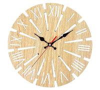 Giwnhvx Horloge murale simple rétro ronde en forme de moulin à vent avec chiffres romains - Design moderne - Décoration murale en bois à suspendre - Beige