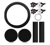 Giwnhvx Housse de volant de 10 pièces Ensemble d'accessoires de voiture mignon avec bretelles de ceinture de sécurité porte-gobelets noirs