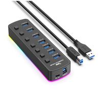 Giwnhvx Hub USB 3.0 RVB 7 ports adaptateur de port USB 5 Gbit/s individuel interrupteur marche/arrêt répartiteur hub USB de jeu pour ordinateur portable PC