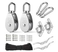Giwnhvx Kit de poulies en acier inoxydable M20 de 2 pièces : poulie pour charges lourdes, palan avec corde en nylon, crochets, plaque à oeillet facile à utiliser