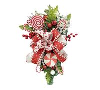 Giwnhvx Larme de Noël Florale avec Nœud de Bonbons et Baies Rouges, Couronne de Larme de Noël Suspendue, Porte en Forme de Larme Artificielle, Facile à Installer, Facile à Utiliser