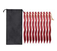 Giwnhvx Lot de 10 piquets de tente d'extérieur de 25 cm avec sac de rangement, clous coupe-vent, accessoires de camping, fixation de tente, rouge
