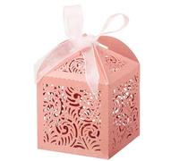 Giwnhvx Lot de 100 boîtes à dragées coupées - 5,1 x 5,1 cm - Petites boîtes cadeaux pour cadeaux de fête de mariage avec ruban - Rose - Facile à installer