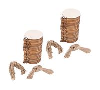 Giwnhvx Lot de 100 boules de Noël rondes en bois avec 50 ficelles à peindre, décorations de Noël brutes à suspendre, naturel