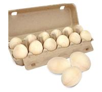 Giwnhvx Lot de 12 faux œufs de Pâques en bois peints non peints pour travaux manuels, décoration de Pâques, facile à installer, couleur bois