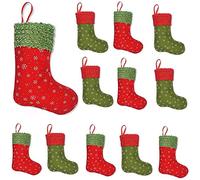Giwnhvx Lot de 12 mini chaussettes de Noël avec flocon de neige, décorations de fête/sacs cadeaux, rouge et vert, 22,9 cm