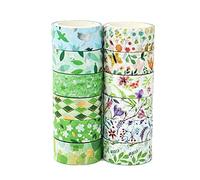 Giwnhvx Lot de 12 rouleaux de ruban Washi ruban vert vibrant pour compte à la main de jardin pour albums de découpes, bricolage, fournitures cadeaux