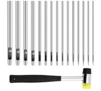 Giwnhvx Lot de 15 poinçons pour cuir - 0,5 mm à 6 mm - Rond en acier - Avec 1 marteau en caoutchouc - Pour cuir