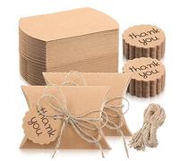 Giwnhvx Lot de 150 boîtes à dragées en papier kraft avec étiquette de remerciement et ficelles pour mariage, fête prénatale