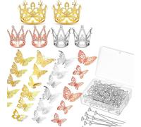 Giwnhvx Lot de 166 décorations pour couronnes pour bouquet de fleurs avec 6 décorations pour gâteau A, 100 épingles pour corsage, 60 papillons multicolores