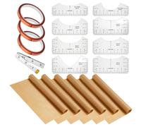 Giwnhvx Lot de 18 feuilles PTFE pour la chaleur 30,5 x 40,6 cm, règle d'alignement de t-shirt, ruban thermique et mètre ruban facile à utiliser